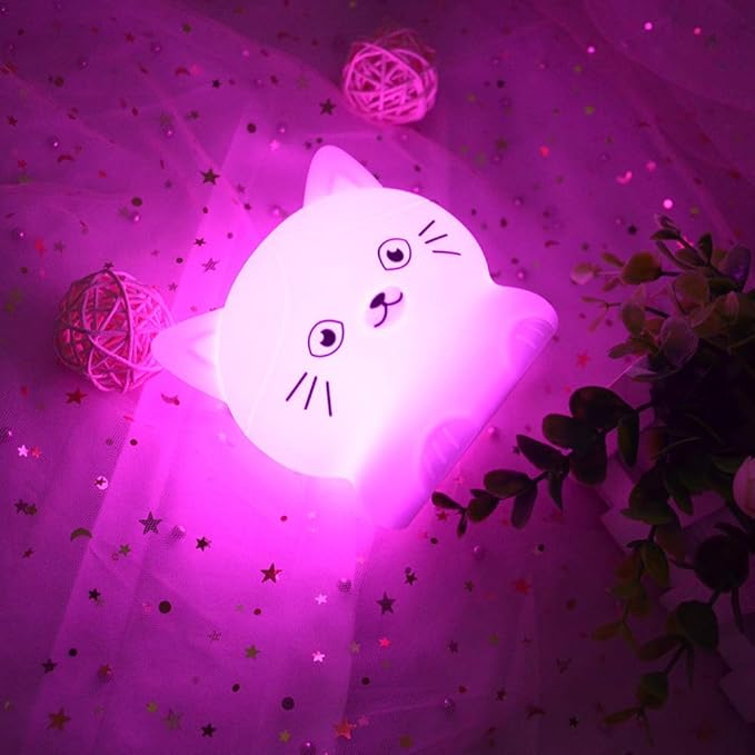 Cat Night Light, Rechargeable LED Bedside Lamp for Children, 9 Changeable Colors Silicone Nursery Lamp for Breastfeeding, Eyes Caring, Tap Adjustable Brightness & Color, Remote Control