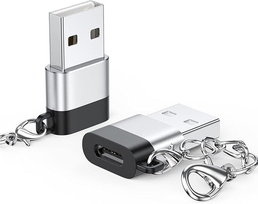 USB C Female to USB Male Adapter 2 Pack, USB 2.0 (18W Charging & 480Mbps Data Transfer Sync) Converter with Keychain, USBC Type C Connector for Laptop Car Charger Headphone Computer Hub etc.