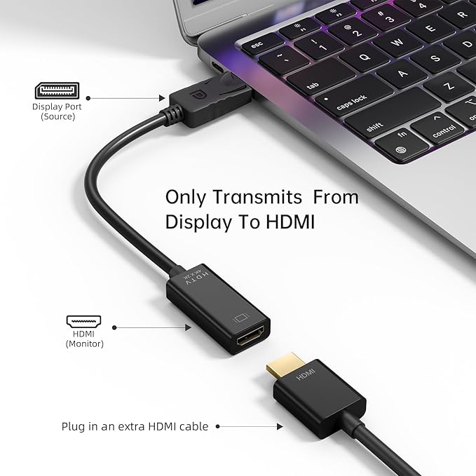 Vanjua 4K DisplayPort to HDMI Adapter, Uni-Directional Display Port DP to HDMI Adapter Cable Male to Female Compatible with Computer, Monitor, TV, Projector (DP to HDMI)