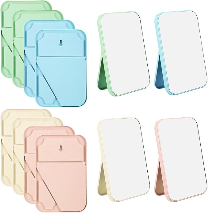 12Pcs Desktop Makeup Mirror 7.87inch Small Vanity Mirror with Stand, 90°Adjustable Portable Foldable Makeup Mirrors for Vanity Table, Office, Travel(4 Color)