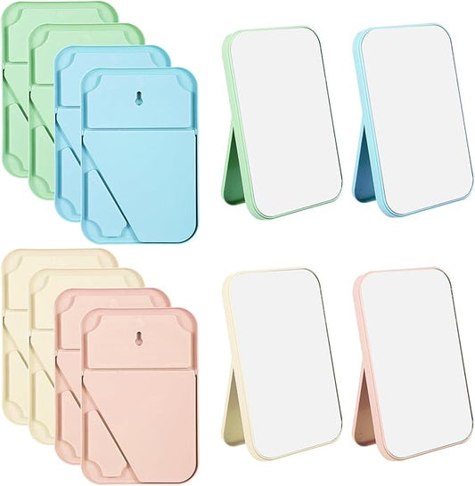 12Pcs Desktop Makeup Mirror 7.87inch Small Vanity Mirror with Stand, 90°Adjustable Portable Foldable Makeup Mirrors for Vanity Table, Office, Travel(4 Color)