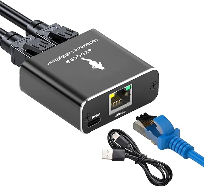 Ethernet Splitter, RJ45 Splitter Adapter LAN Network Internet Splitter 1 to 2, Ethernet Cable Splitter High Speed Internet Hub&Ethernet Switch 2 Port for Cat5 Cat5e Cat6 Cat 7 Cable-1000Mbps