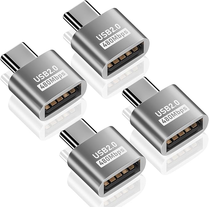 Duttek USB C to USB Adapter 10Gbps, Type C Male to A Female Extension Adapater Support Data Transfer and Charging for Phone, Laptop, USB Keyboard 4 Pack (Silver)