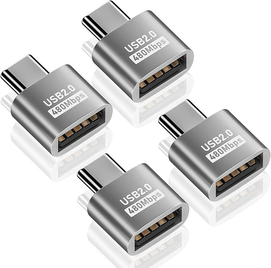 Duttek USB C to USB Adapter 10Gbps, Type C Male to A Female Extension Adapater Support Data Transfer and Charging for Phone, Laptop, USB Keyboard 4 Pack (Silver)
