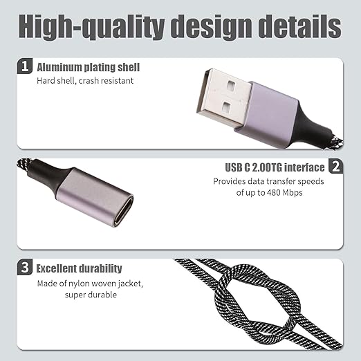 Fidioto USB A Male to Dual USB C Female Adapter(10 inch Long),USB Splitter 1 in 2 Out, Double Type-C Splitter Y Cable for iMac/iPhone 15/iPad Pro Air 4 5/PC/Samsung Galaxy S23 Etc(Grey)