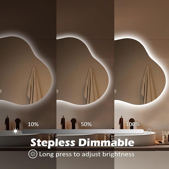 LED Bathroom Mirror with Lights 24x40, Stepless Dimmable Irregular Backlit Mirror with 3 Colors, Anti-Fog, Memory, Al-Alloy Lampshade, Frameless Smart Mirror for Bathroom (Horizontal/Vertical)