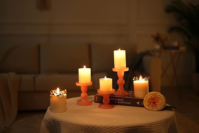 GMWD 3 Pcs Glass Candle Holder Set Clear, Pink Candlesticks Holders Pillar Taper Candles Tealight Stand for Wedding Centerpieces Home Decorations Dining Table
