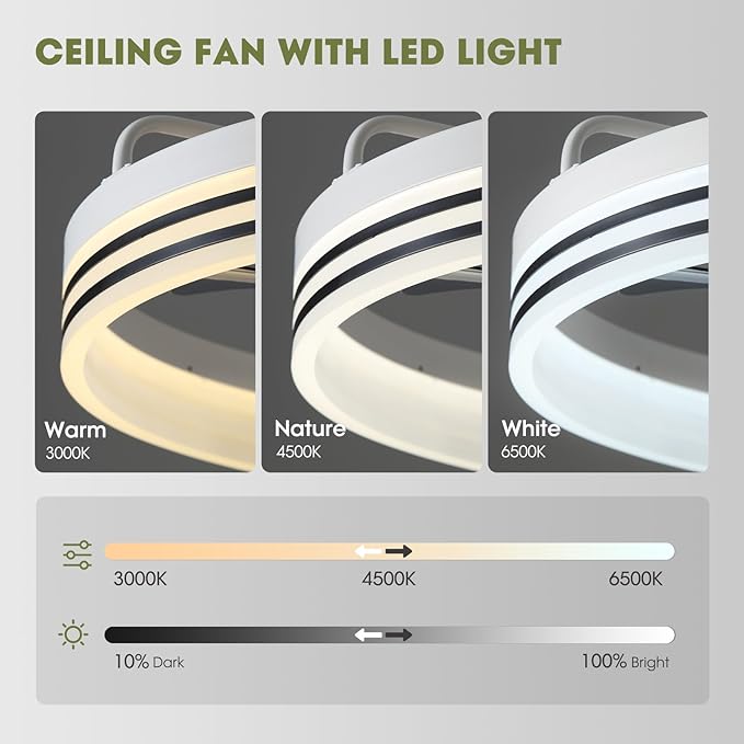 Ceiling Fans with Lights, Flush Mount Ceiling Fan with Lights and Remote, 6 Wind Speeds Smart Low Profile Ceiling Fan for Bedroom, Dining Room and Kitchen 20" (White)