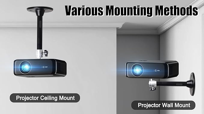 2-Be-Best Mini Projector Ceiling Mount 360° Adjustable Projector Wall Mount Length 7in / 18cm Projectors Mounts Compatible with TMY AuKing HAPPRUN Vankyo Meer ELEPHAS NICPOW Projectors Black