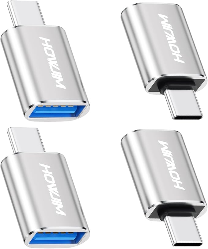 USB C to USB Adapter 4 Pack,3A 100W Fast Charging 10Gbps Data Transfer,Type-C Male to USB 3.2 Female OTG Adapter for M-acBook Pro/Air,Phone15 16 17,Pad,G-alaxy,X-Peria,S-urface,D-ell XPS Silver