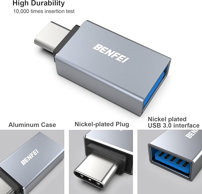 BENFEI 5 Pack USB C to USB 3.0 Adapter, USB C to A Male to Female Adapter Compatible with iPhone 15 Pro/Max, MacBook Pro/Air 2023, iPad Pro, iMac, S23, XPS 17, Surface Book 3 and More - Gray