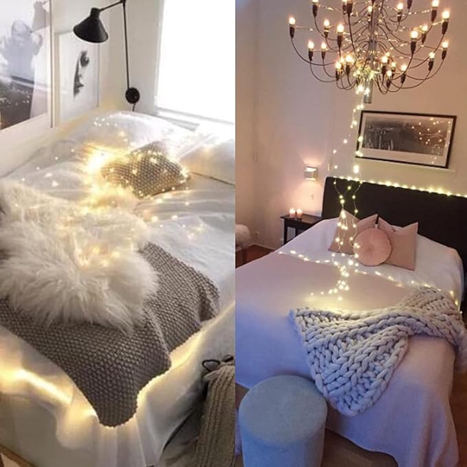 String Lights,LED Copper Wire Lights, Each Set 33ft/10M 100LEDs and 4 Remote Control.AA Battery Powered,Decor Rope Lights for Holiday,Wedding, Parties.(White)