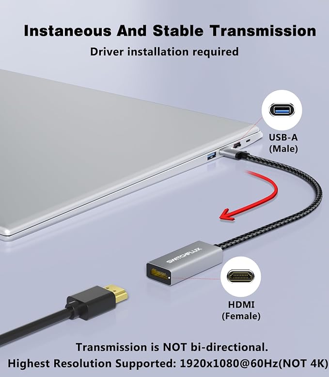 USB to HDMI Adapter,[Gold-Plated & Metal Shell] USB A Male to HDMI Female Convert for Monitors,USB 3.0 to HDMI Support Windows,mac OS - Driver Installation Required
