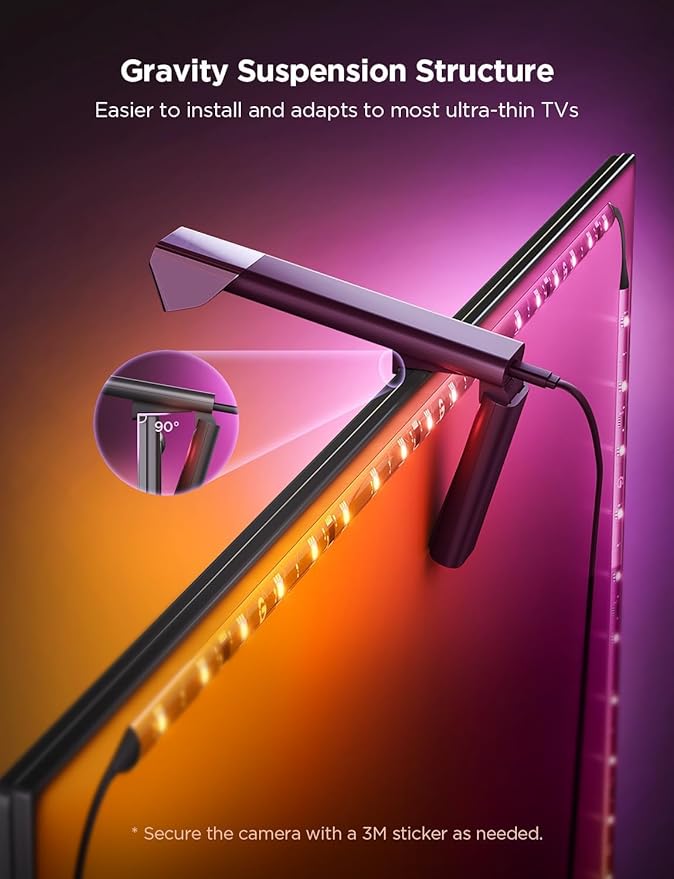 Govee TV Backlight 3 Lite with Fish-Eye Correction Function Sync to 40-50 Inch TVs, 7.8ft RGBICW Wi-Fi LED Strip Lights with Camera, 4 Colors in 1 Lamp Bead, Voice and APP Control, Adapter