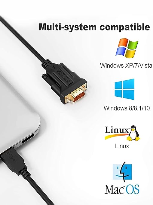 CableCreation USB to RS232 Cable (FTDI Chipset), 3 Feet RS-232 Male DB9 Serial Converter Cable for Windows 11, 10, 8.1, 8,7, Vista, XP, 2000, Linux, Mac OS X,1M / Black