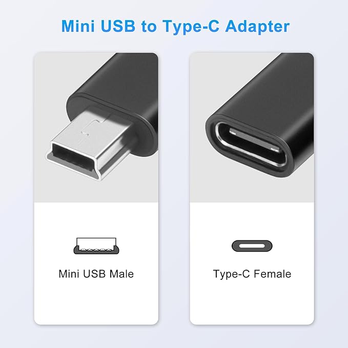 USB C to Mini USB Adapter (2 Pack), USB-C Female to Mini USB Male Adapter, Aluminum Alloy Data Adapter, Compatible with Laptops/Tablets, Flash Drive, MP3 Players, Digital Cameras etc, Black