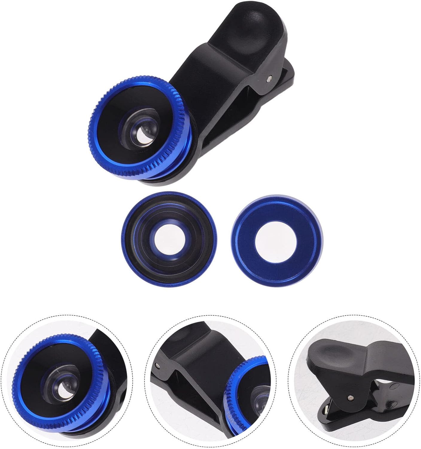 Hemobllo Phone Camera Lens - 3 in 1 Kit, 180° Fish Eye + 0.67X Wide Angle + Macro Lens, Universal Clip