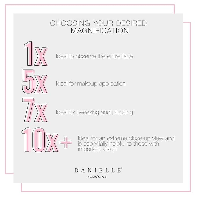 Danielle Creations 6.75-Inch Magnifying Vanity Makeup Mirror Rectangular Soft Touch Finish with 7X Magnification and 360 Swivel, Black