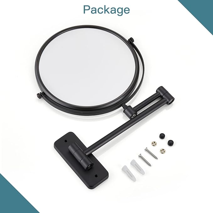gotonovo Wall Mounted Magnifying Mirror Pivoting Arm Double Sided Swivel Makeup Vanity Black Telescoping Handheld Mirror 8 Inch Magnification Square Base