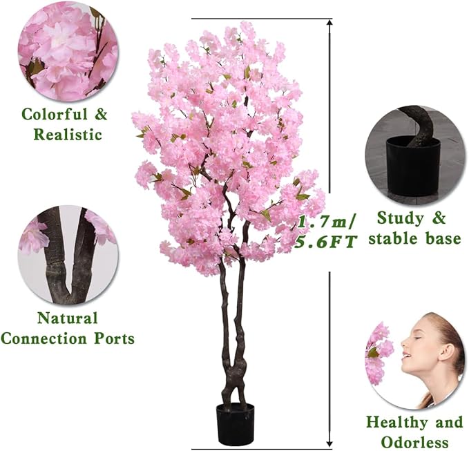 Pink Artificial Cherry Blossoms Tree Faux Cherry Blossom Tree Indoor Beautiful Trees for Home Decor