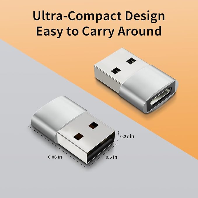 [10 Pack] USB to USB C Adapter, Type C Female to A Male Charger Cable Converter for iPhone 15 14 13 Pro Max Plus, Apple Watch Ultra iWatch 9 8 7, MacBook Pro, iPad 10 9,Samsung Galaxy S20-23, Silver