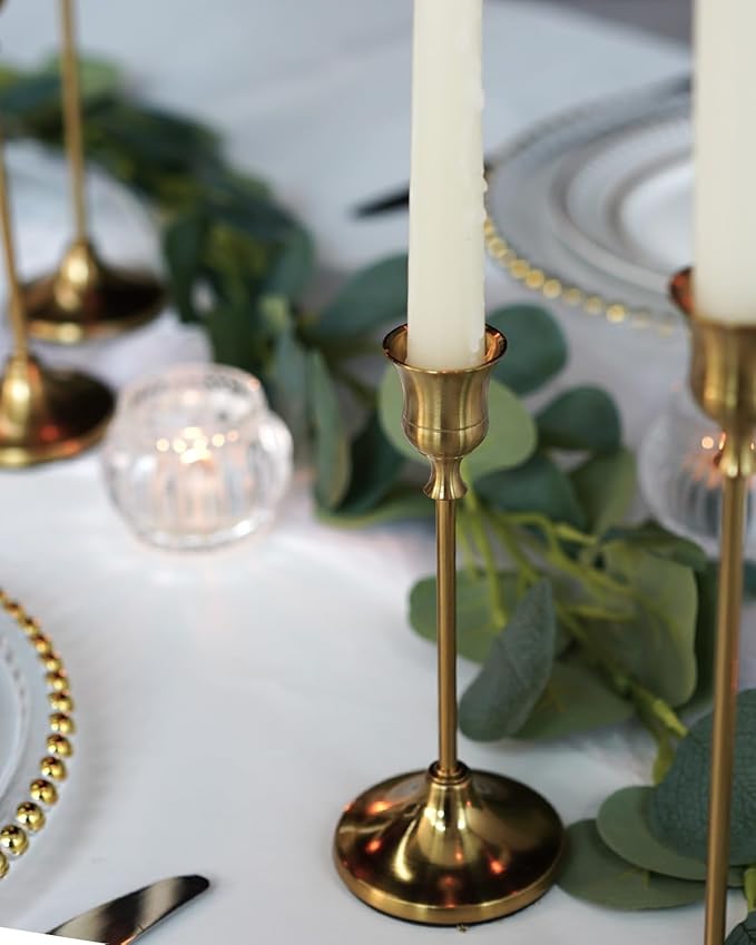 Gold Candlestick Holders, Taper Candle Holders, Set of 3 Brass Candle Holder Set, Vintage Table Centerpiece for Wedding Christmas Holiday
