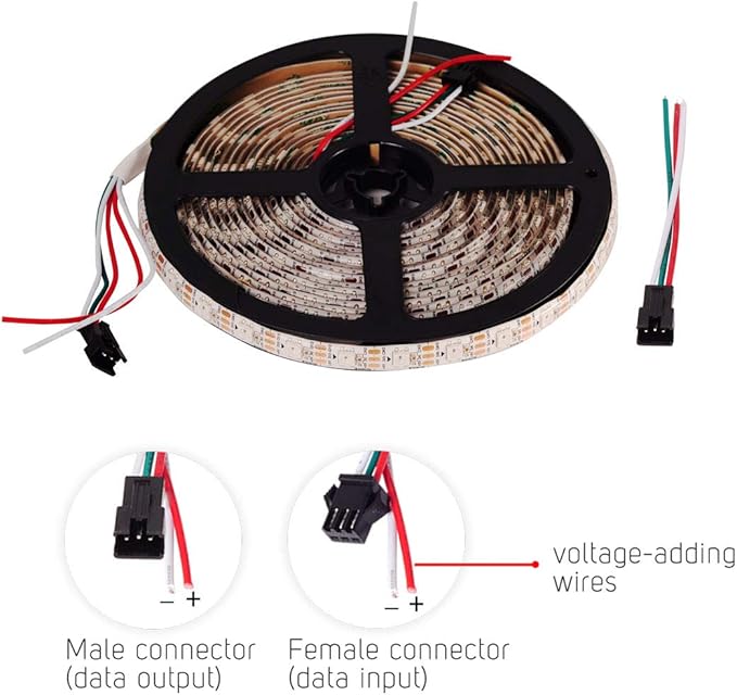 BTF-LIGHTING WS2812B RGB ECO LED Strip, Chasing Effects 5050SMD Individually Addressable 16.4FT 60Pixels/m 300Pixels Flexible Dream Color IP65 for Bedroom DIY Projects DC5V(No Adapter or Controller)