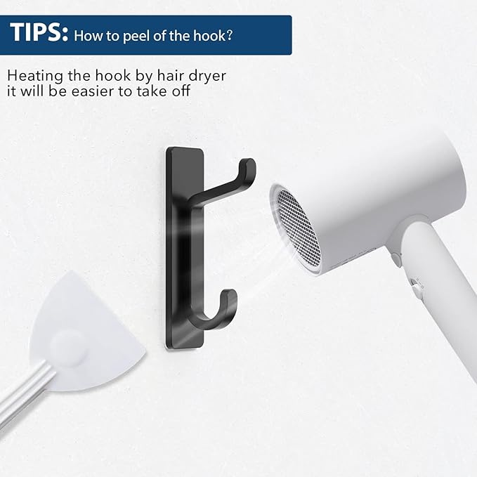 Wall Hooks for Coat and Towel: 13LB Adhesive Door Hanger Stick on, Black 4 Pack
