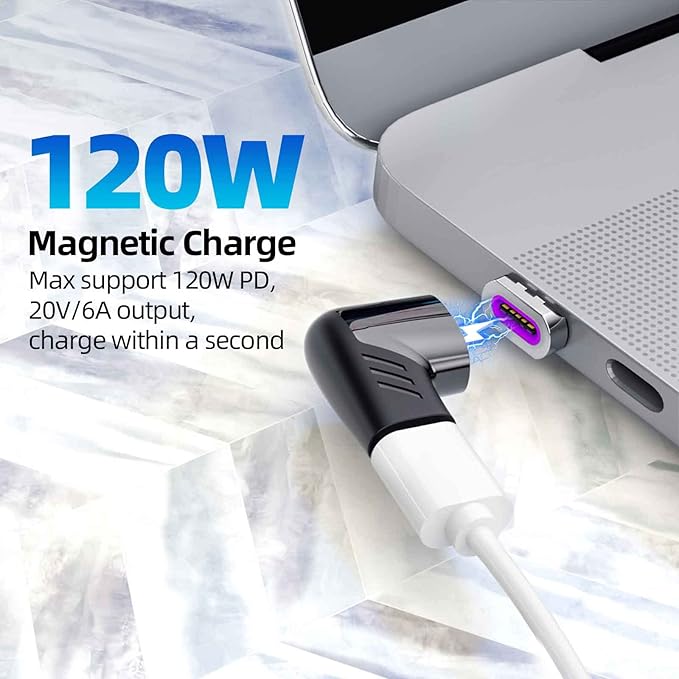 USB C Magnetic Adapter (3 Packs), USB2.0 Type C Right Angle Connector with PD 120W Charge and 480Mbps Data Transfer, Compatible for MacBook Pro/Air iPad Pro and More USB C Devices