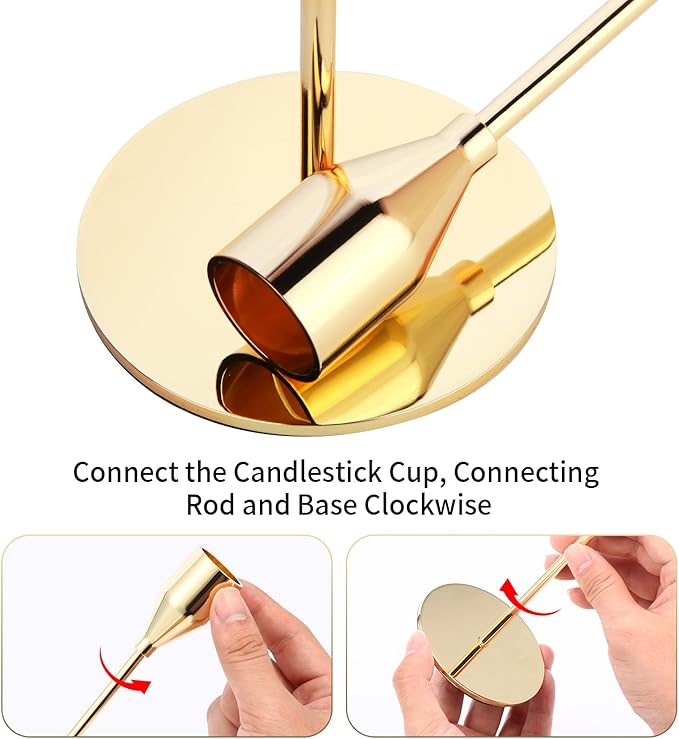 Gold Candle Holders Gold Taper Candle Holder Metal Candle Holder for Wedding, Dinning, Party, Fits 3/4 inch Thick Candle&Led Candles (Set of 3 Pcs)