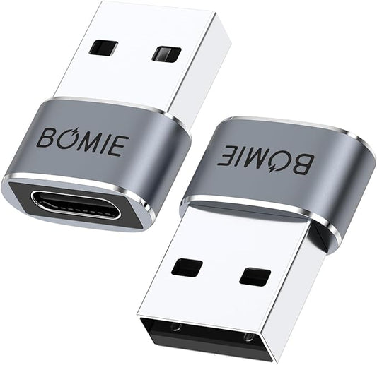 BOMIE 2 Pack USB to USB C Adapter,PD27W/66W Fast Charging 480Mbps Data Transfer,USB C Female to USB 2.0 Male OTG Adapter for M-acBook,Phone 15/16/17 Pro Max, Pad Pro Air,A-irpods,X-Peria,G-alaxy Gray