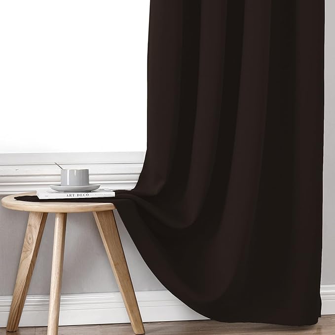 ChrisDowa 100% Blackout Curtains for Bedroom with Black Liner, 2 Thick Layers Total Blackout Thermal Insulated Grommet Window Curtains 2 Panels Set (Brown, 42 x 63 Inch)