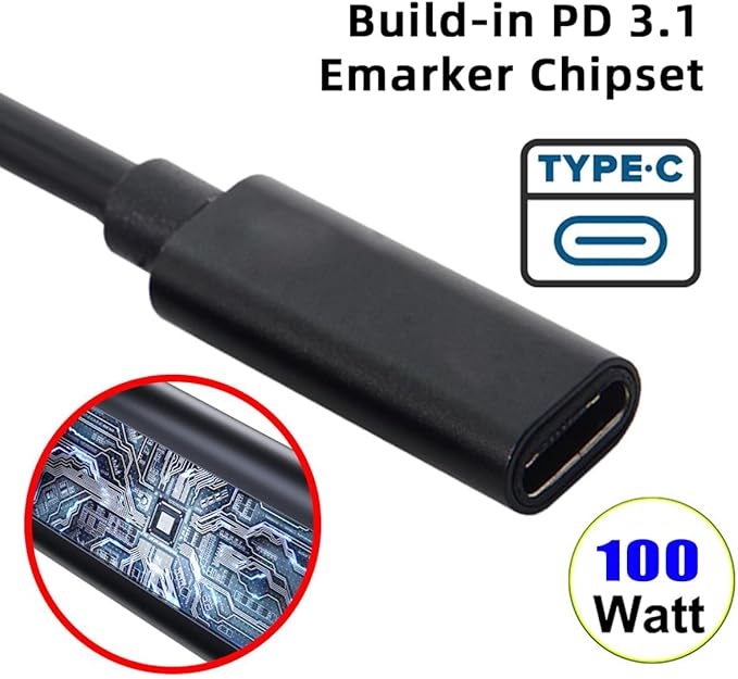 7.4x5.0mm Dell Slim Tip Adapter (Requires 100W PD Charger), Female USB-C to Male Power Connector for 45W/65W/90W 7.4mm Dell Laptops, Will NOT Charge with Phone Charger
