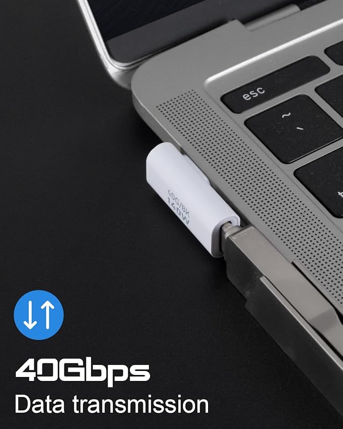 Danfetsoy 90 Degree Right Angle USB C Male to Female Adapter, 40Gbps 140W 90 Degree USB C Male to Female Connector Extender for 8K@60Hz for MacBook, iMac, iPad, Tablet, Phones and More (4 Pack)