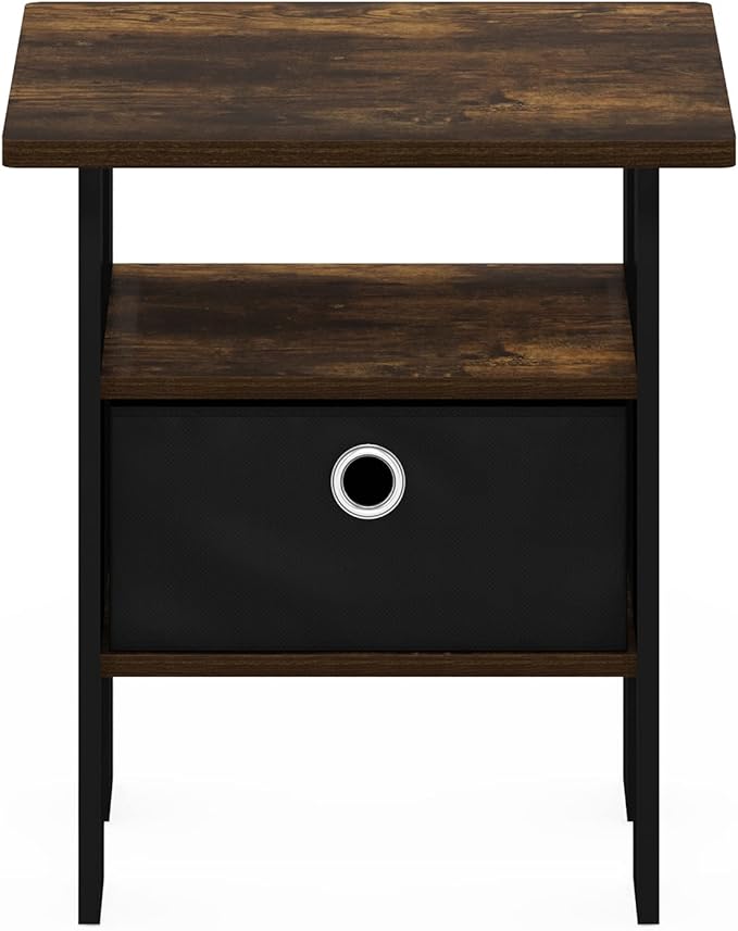 Furinno ANDREY Side Table, End Table, Night Stand with Open Shelves and Storage Bin, Bedside Table, for Living Room, Bedroom, Amber Pine