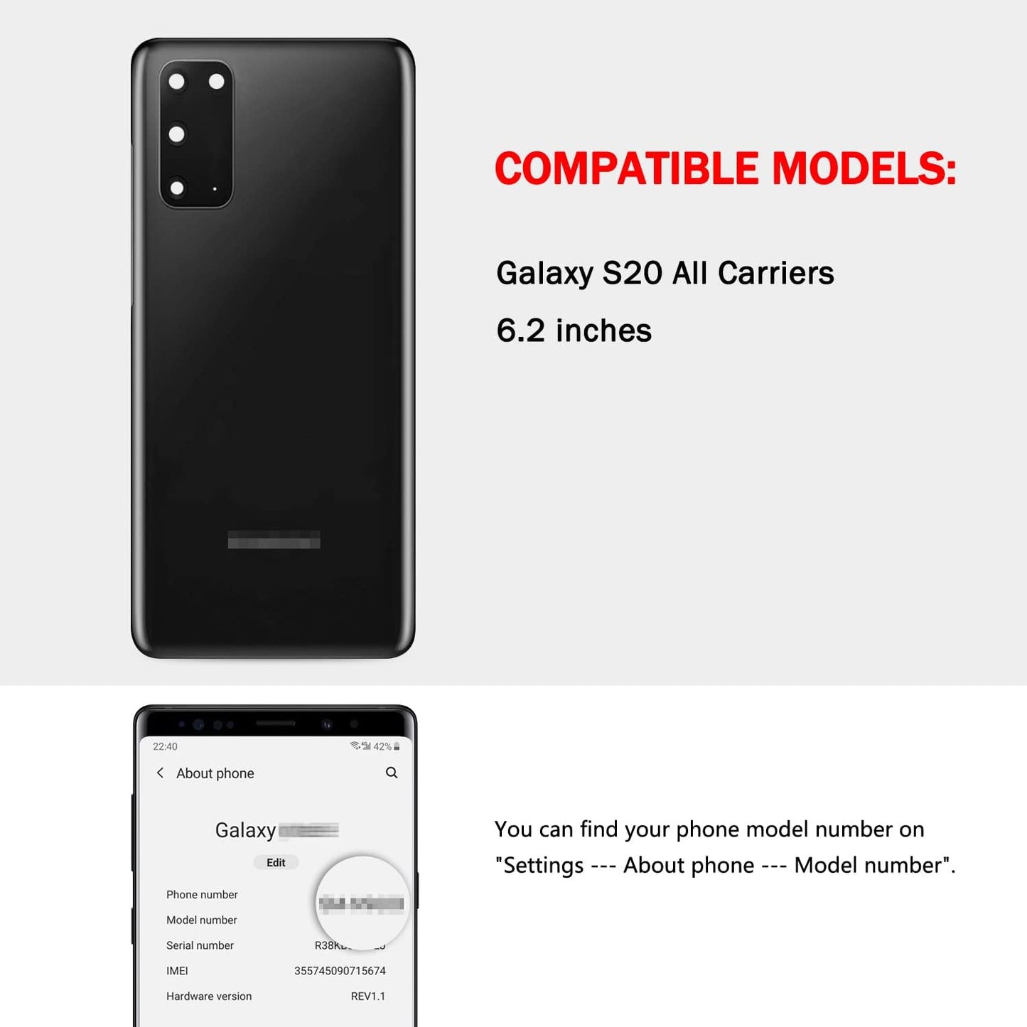 Samsung Galaxy S20 Back Glass Cover Replacement, 6.2-Inches, Cosmic Black, Installation Manual
