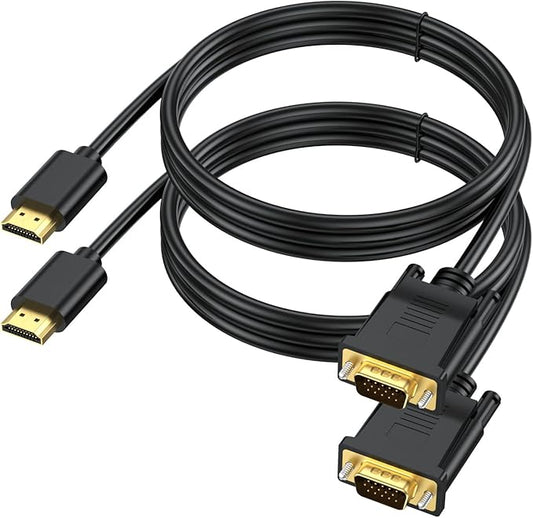 HDMI to VGA Cable 3.3FT 2-Pack, HDMI to VGA Cord Uni-Directional Male to Male 1080P HD Video Cord Compatible for Computer, Desktop, Laptop, PC, Monitor, Projector, HDTV and More (1M)
