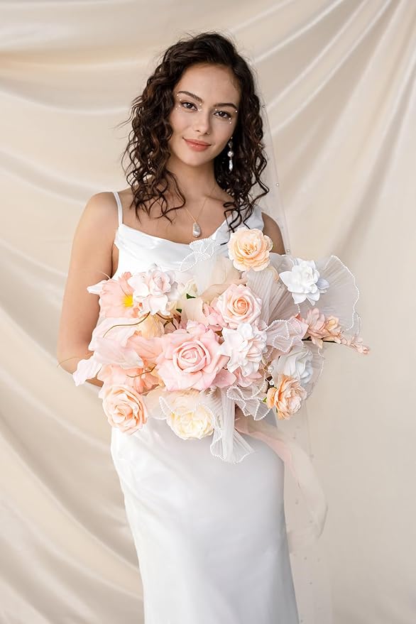 Ling’s Moment Artificial Flowers 25Pcs Glowing Blush Roses Decor w/Stems,3" Real Touch DIY Foam Floral for Wedding Bouquet/Centerpieces, Outdoors Party Backdrop, Room/Table, and Garden/Pot Decorations