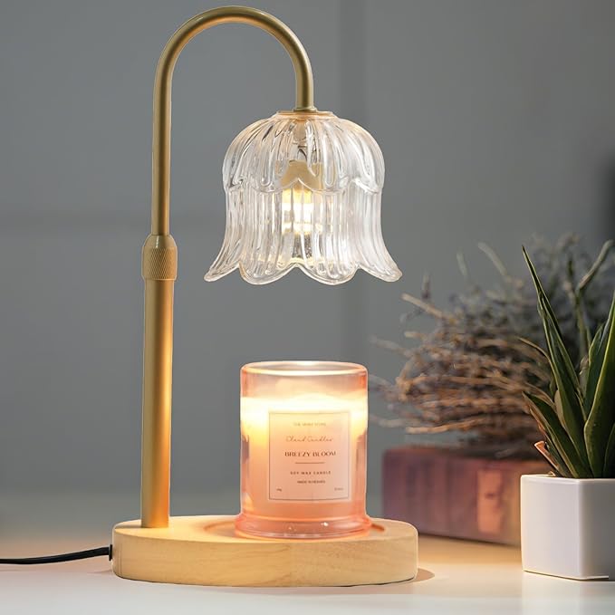 Candle Warmer Lamp with Timer: Adjustable Dimmable Height Adjustable Warming - Flower Vintage Shape Wax Lamp Jar Candles No Flame Modern Home Decor Table Lights - New Home Room Decor