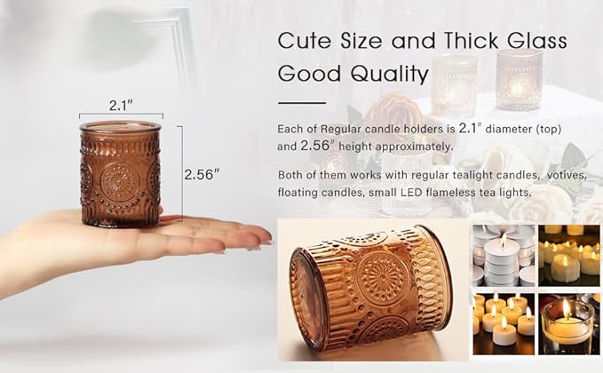 DEVI 48 Pcs Amber Votive Candle Holders Bulk, Boho Fall Wedding Party Decorations, Glass Tea Lights Candle Holder, Christmas Thanksgiving Party Home Table Decor