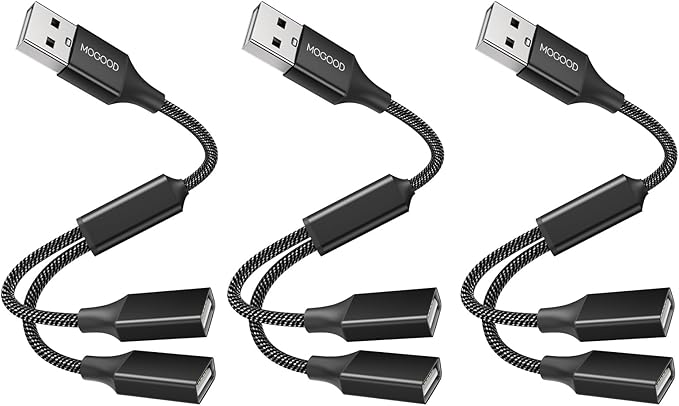 MOGOOD USB Splitter Cable USB y Splitter Adapter Dual USB 2.0 Power Cord Extension for Charging/Data Transfer/Laptop/Mac/Car