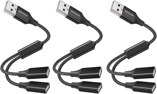 MOGOOD USB Splitter Cable USB y Splitter Adapter Dual USB 2.0 Power Cord Extension for Charging/Data Transfer/Laptop/Mac/Car