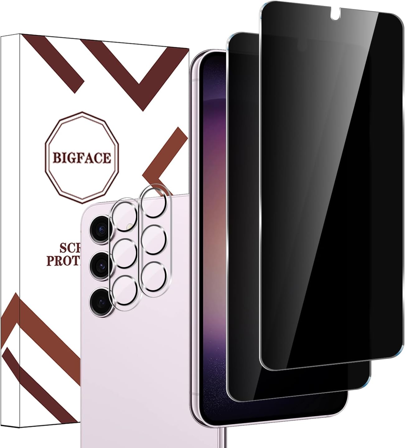 Galaxy S23 Plus Privacy Tempered Glass Screen Protector + Camera Lens Protector [2 + 2 Pack] [Anti-Scratch] Clear HD