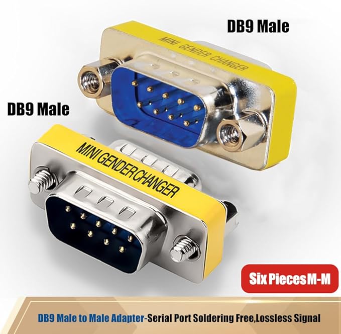 6-Pack 9Pin RS232 Serial Cable DB9 Male to Male Mini Gender Changer Adapter Coupler Connector