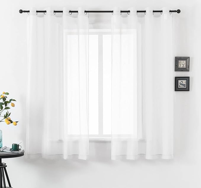 DUALIFE White Sheer Curtains 72 Inches Long for Bedroom Set of 2 Panels Grommet Window Voile Semi Baisc Decorative Sheer Curtains for Living Room 52x72 Inch Length