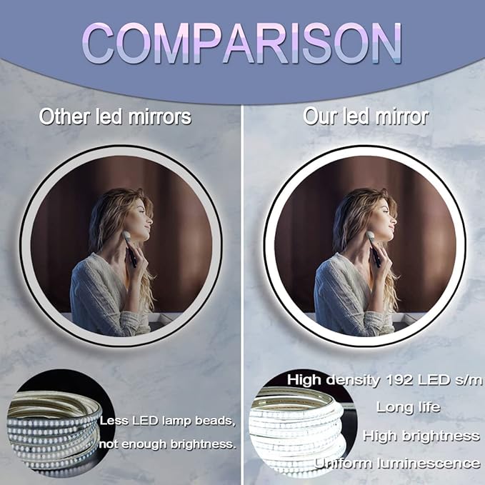 32 Inch Black Frame Round LED Bathroom Mirror Anti-Fog Smart Memory 3 Color Adjustable Brightness Frontlit 32" Black Framed Circle Round Lighted Vanity Mirror for Bathroom Wall Mounted