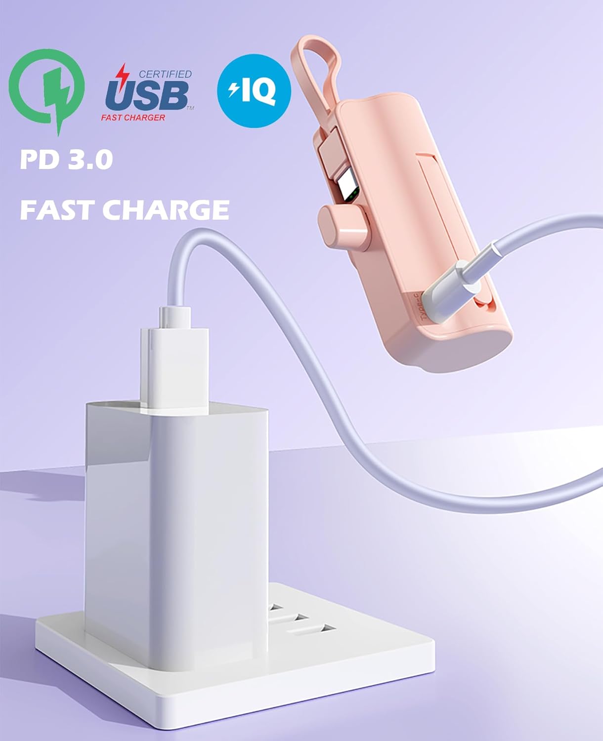 Mini Power Bank, Capsule Power Phone Charger 5500mAh, Portable Charger with Dual USB-C Ports for iPhone 15/15 Plus/15