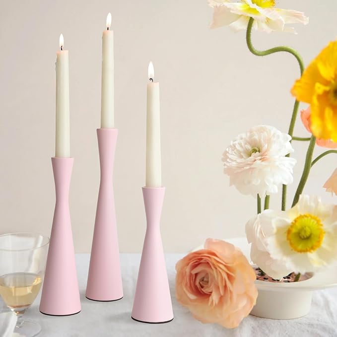Vixdonos Taper Candle Holders Metal Candlestick Holders Set of 3 Table Mantel Decorative Candle Stand for Dinning,Party，Wedding,Home Decor(Pink)