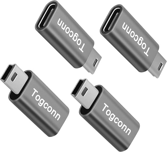 USB C to Mini USB Adapter 4 Pack, USB Type-C (Female) to Mini USB (Male) Converter Connector, Support Charging & Data Sync Compatible with GoPro Hero 3+, MP3 Players, Dash Cam, Digital Camera and more