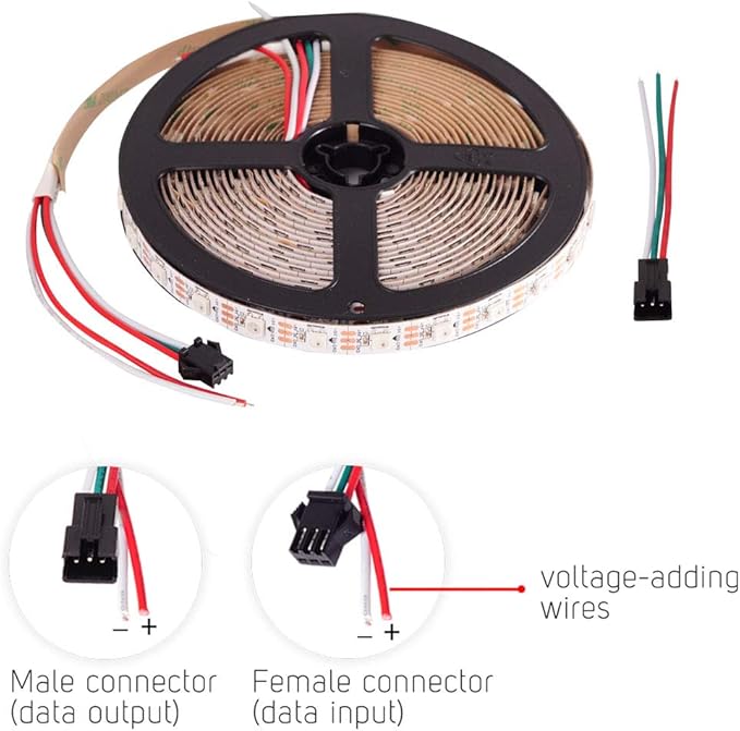 BTF-LIGHTING WS2812B RGB ECO LED Strip, Chasing Effects 5050SMD Individually Addressable 16.4FT 60Pixel/m 300Pixels Flexible Dream Color IP30 for Bedroom DIY Project DC5V(No Adapter or Controller)